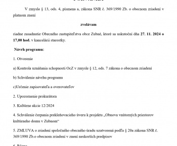 Úradná tabuľa / Pozvánka na zasadnutie OZ 27.11.2024 - foto
