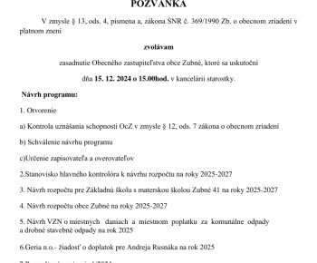 Úradná tabuľa / Pozvánka na zasadnutie OZ 15.12.2024 - foto